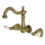 Kingston Brass Heritage 1.2 GPM Wall Mounted Widespread Bathroom Faucet Vintage Brass