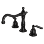 Kingston Brass Whitaker 1.2 GPM Deck Mounted Widespread Bathroom Faucet with Pop-Up Drain Assembly Matte Black