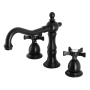 Kingston Brass Hamilton 1.2 GPM Deck Mounted Widespread Bathroom Faucet with Pop-Up Drain Assembly Matte Black