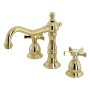 Kingston Brass Hamilton 1.2 GPM Deck Mounted Widespread Bathroom Faucet with Pop-Up Drain Assembly Polished Brass