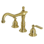 Kingston Brass Whitaker 1.2 GPM Deck Mounted Widespread Bathroom Faucet with Pop-Up Drain Assembly Brushed Brass