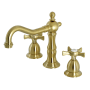 Kingston Brass Hamilton 1.2 GPM Deck Mounted Widespread Bathroom Faucet with Pop-Up Drain Assembly Brushed Brass