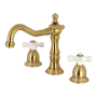 Kingston Brass Heritage 1.2 GPM Widespread Bathroom Faucet with Pop-Up Drain Assembly Brushed Brass