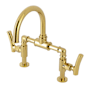 Kingston Brass Hallerbos 1.2 GPM Bridge, Widespread Bathroom Faucet with Pop-Up Drain Assembly Polished Brass