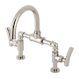Kingston Brass Hallerbos 1.2 GPM Bridge, Widespread Bathroom Faucet with Pop-Up Drain Assembly Polished Nickel