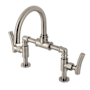 Kingston Brass Hallerbos 1.2 GPM Bridge, Widespread Bathroom Faucet with Pop-Up Drain Assembly Brushed Nickel