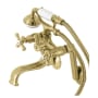 Kingston Brass Kingston Wall Mounted Clawfoot Tub Filler with Built-In Diverter – Includes Hand Shower Brushed Brass