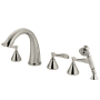 Kingston Brass Century Deck Mounted Roman Tub Filler with Built-In Diverter - Includes Hand Shower Brushed Nickel