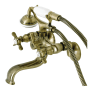 Kingston Brass Essex Wall Mounted Clawfoot Tub Filler with Built-In Diverter – Includes Hand Shower Antique Brass