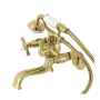 Kingston Brass Essex Wall Mounted Clawfoot Tub Filler with Built-In Diverter – Includes Hand Shower Brushed Brass