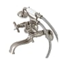 Kingston Brass Essex Wall Mounted Clawfoot Tub Filler with Built-In Diverter – Includes Hand Shower Brushed Nickel