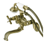 Kingston Brass Essex Wall Mounted Clawfoot Tub Filler with Built-In Diverter – Includes Hand Shower Antique Brass