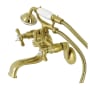 Kingston Brass Essex Wall Mounted Clawfoot Tub Filler with Built-In Diverter – Includes Hand Shower Brushed Brass