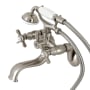 Kingston Brass Essex Wall Mounted Clawfoot Tub Filler with Built-In Diverter – Includes Hand Shower Brushed Nickel