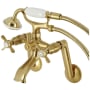 Kingston Brass Kingston Wall Mounted Clawfoot Tub Filler with Built-In Diverter - Includes Hand Shower Brushed Brass