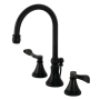 Kingston Brass NuFrench 1.2 GPM Widespread Bathroom Faucet with Pop-Up Drain Assembly Matte Black