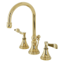 Kingston Brass Century 1.2 GPM Deck Mounted Widespread Bathroom Faucet with Pop-Up Drain Assembly Polished Brass