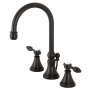 Kingston Brass Tudor 1.2 GPM Deck Mounted Widespread Bathroom Faucet with Pop-Up Drain Assembly Oil Rubbed Bronze