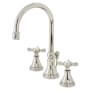 Kingston Brass Essex 1.2 GPM Deck Mounted Widespread Bathroom Faucet with Pop-Up Drain Assembly Polished Nickel