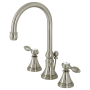 Kingston Brass Tudor 1.2 GPM Deck Mounted Widespread Bathroom Faucet with Pop-Up Drain Assembly Brushed Nickel