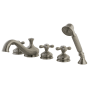 Kingston Brass Restoration Deck Mounted Roman Tub Filler with Built-In Diverter - Includes Hand Shower Brushed Nickel
