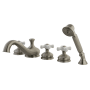 Kingston Brass Restoration Deck Mounted Roman Tub Filler with Built-In Diverter - Includes Hand Shower Brushed Nickel