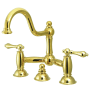 Kingston Brass Restoration 1.2 GPM Bridge, Widespread Bathroom Faucet with Pop-Up Drain Assembly Polished Brass