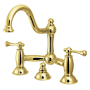 Kingston Brass Restoration 1.2 GPM Bridge, Widespread Bathroom Faucet with Pop-Up Drain Assembly Polished Brass