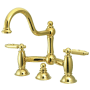 Kingston Brass Restoration 1.2 GPM Bridge, Widespread Bathroom Faucet with Pop-Up Drain Assembly Polished Brass