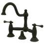 Kingston Brass Restoration 1.2 GPM Bridge, Widespread Bathroom Faucet with Pop-Up Drain Assembly Oil Rubbed Bronze