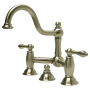 Kingston Brass Restoration 1.2 GPM Bridge, Widespread Bathroom Faucet with Pop-Up Drain Assembly Brushed Nickel