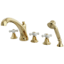 Kingston Brass Deck Mounted Roman Tub Filler with Built-In Diverter - Includes Hand Shower Polished Brass