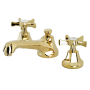 Kingston Brass Hamilton 1.2 GPM Deck Mounted Widespread Bathroom Faucet with Pop-Up Drain Assembly Polished Brass