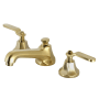 Kingston Brass Whitaker 1.2 GPM Deck Mounted Widespread Bathroom Faucet with Pop-Up Drain Assembly Brushed Brass