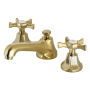 Kingston Brass Hamilton 1.2 GPM Deck Mounted Widespread Bathroom Faucet with Pop-Up Drain Assembly Brushed Brass
