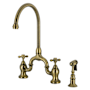 Kingston Brass English Country 1.8 GPM Widespread Bridge Kitchen Faucet with Dual Cross Handles - Includes Side Spray Antique Brass