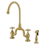 Kingston Brass English Country 1.8 GPM Widespread Bridge Kitchen Faucet with Dual Cross Handles - Includes Side Spray Brushed Brass