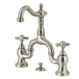 Kingston Brass English Country 1.2 GPM Bridge Bathroom Faucet with Pop-Up Drain Assembly Brushed Nickel