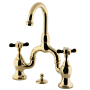 Kingston Brass Essex 1.2 GPM Deck Mounted Bridge Bathroom Faucet with Pop-Up Drain Assembly Polished Brass