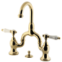 Kingston Brass Bel-Air 1.2 GPM Deck Mounted Bridge Bathroom Faucet with Pop-Up Drain Assembly Polished Brass