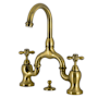 Kingston Brass English Country 1.2 GPM Bridge Bathroom Faucet with Pop-Up Drain Assembly and Dual Cross Handle Antique Brass