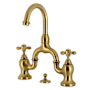 Kingston Brass English Country 1.2 GPM Bridge Bathroom Faucet with Pop-Up Drain Assembly and Dual Cross Handle Brushed Brass