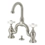 Kingston Brass English Country 1.2 GPM Bridge Bathroom Faucet with Pop-Up Drain Assembly Brushed Nickel