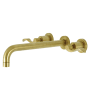 Kingston Brass NuWave Wall Mounted Roman Tub Filler with 11-3/16" Spout Reach and Round Escutcheons Brushed Brass