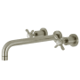 Kingston Brass Essex Wall Mounted Roman Tub Filler with 11-3/16" Spout Reach and Round Escutcheons Brushed Nickel