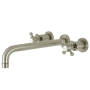 Kingston Brass Metropolitan Wall Mounted Roman Tub Filler with 11-3/16" Spout Reach and Round Escutcheons Brushed Nickel