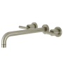 Kingston Brass Manhattan Wall Mounted Roman Tub Filler with Round Escutcheons with 11-3/16" Spout Reach Brushed Nickel