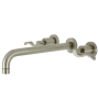 Kingston Brass NuWave Wall Mounted Roman Tub Filler with 11-3/16" Spout Reach and Round Escutcheons Brushed Nickel