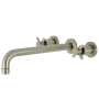 Kingston Brass Concord Wall Mounted Roman Tub Filler with 11-3/16" Spout Reach, Round Escutcheons, and Cross Handles Brushed Nickel