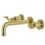 Kingston Brass NuWave 1.2 GPM Wall Mounted Widespread Bathroom Faucet Brushed Brass